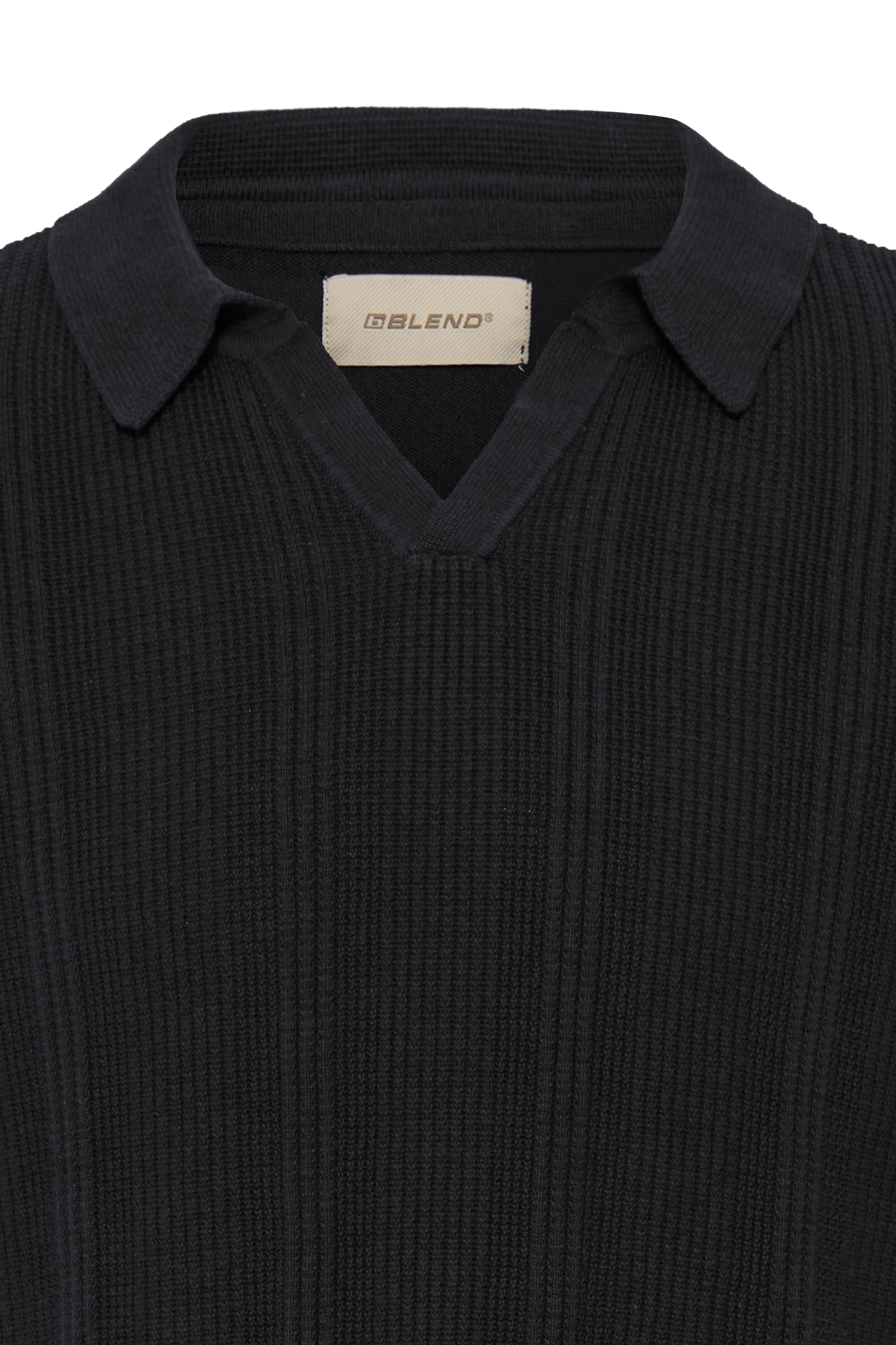 Blend BHBARON Split Polo – Ανδρική Πόλο Μπλούζα | Black Beauty (Μαύρο)