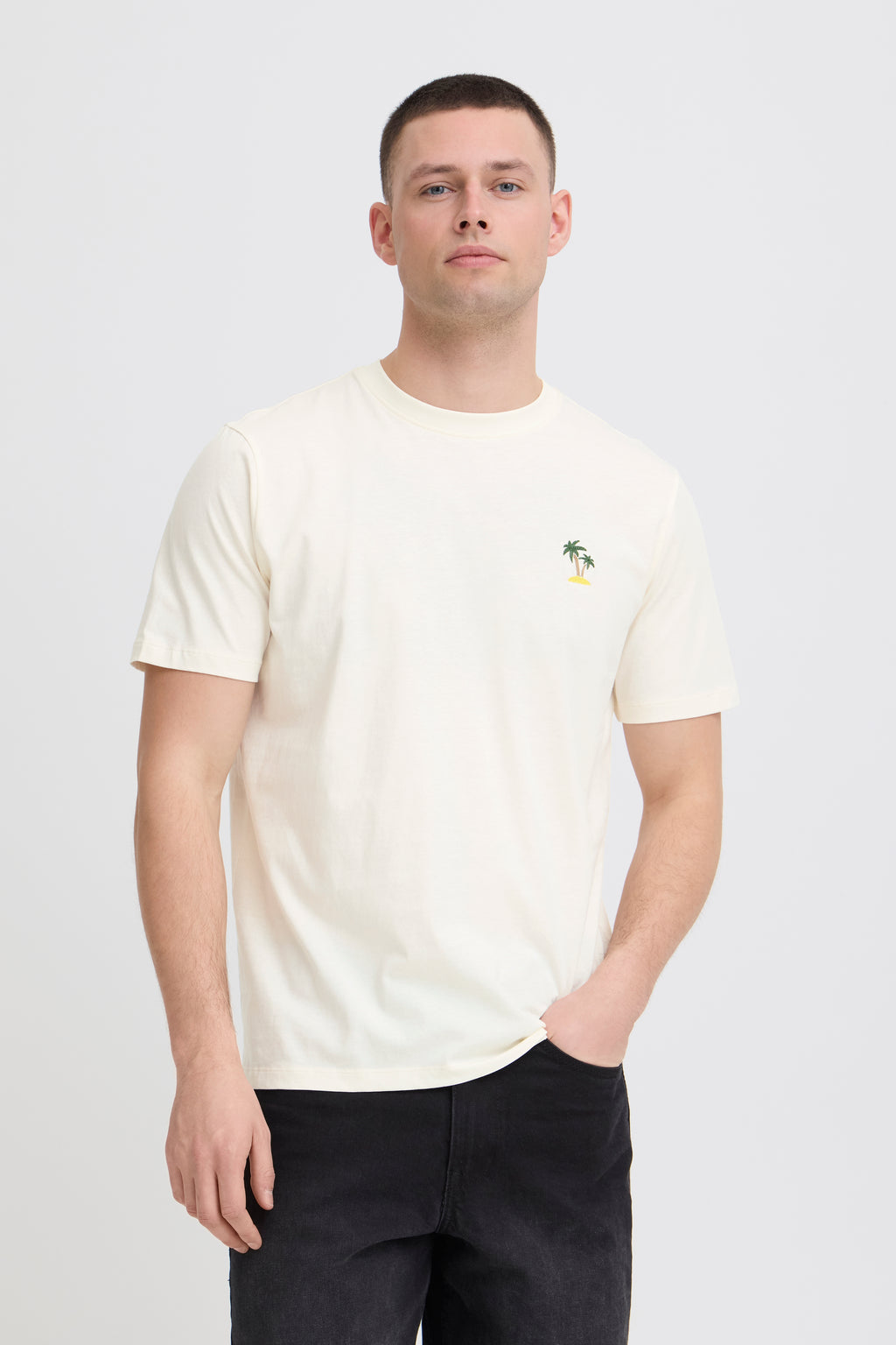 Blend BHKAAN Embroidered Tee – Ανδρικό T-Shirt με Κέντημα – Vanilla Ice (μπροστά)