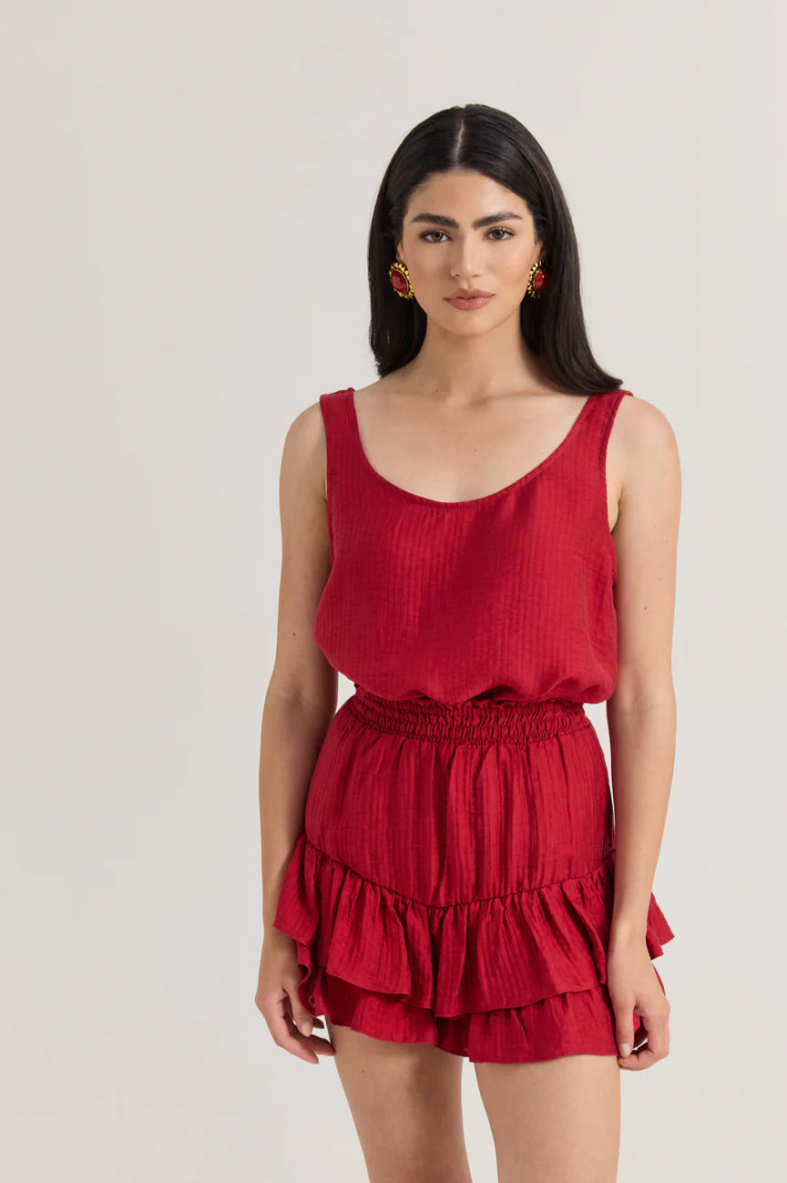 Enzzo Jenin – Γυναικείο Ψηλόμεσο Σορτς με Βολάν | Tomato (Κόκκινο)