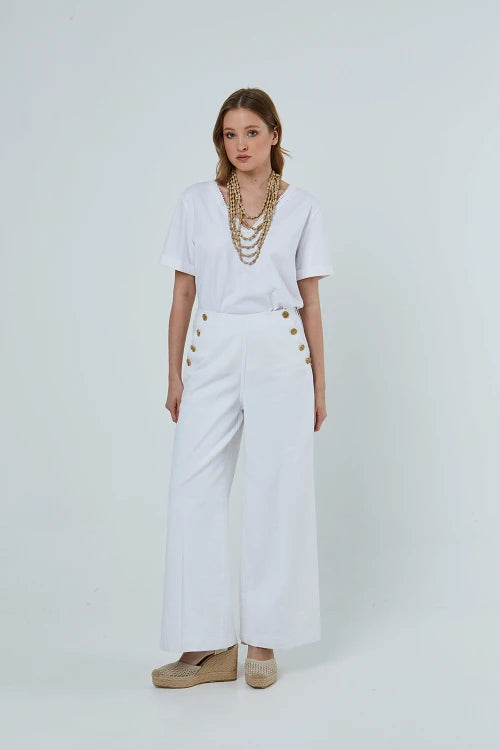 Sarah Lawrence 262-0703 Swan V-Neck Crochet Blouse – Γυναικεία Μπλούζα | Λευκό