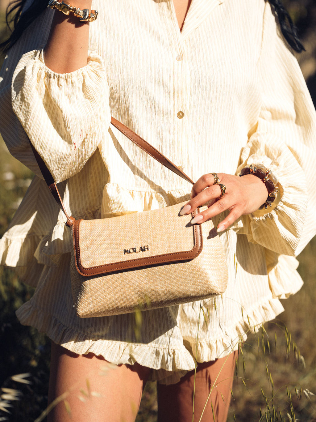 Nolah Playa – Γυναικεία Ψάθινη Τσάντα Ώμου & Χιαστί | Beige Brown (Μπεζ-Καφέ)