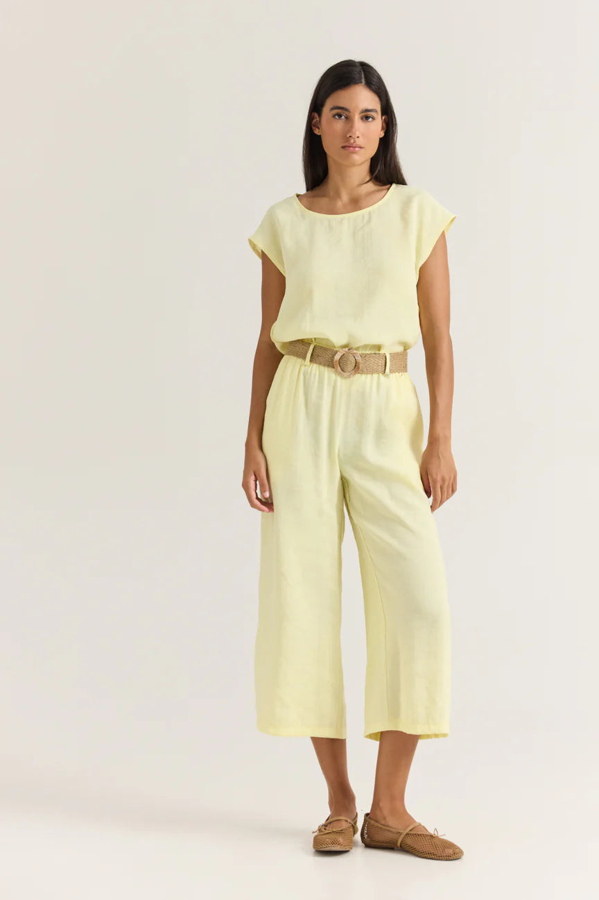 Enzzo Perla – Γυναικείο Ψηλόμεσο Cropped Παντελόνι με Ζώνη | Lemon (Κίτρινο)
