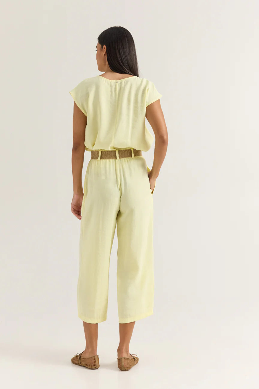 Enzzo Perla – Γυναικείο Ψηλόμεσο Cropped Παντελόνι με Ζώνη | Lemon (Κίτρινο)
